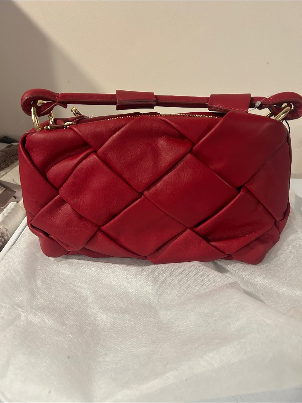 Red Quilted Leather Shoulder Bag with Gold Hardware